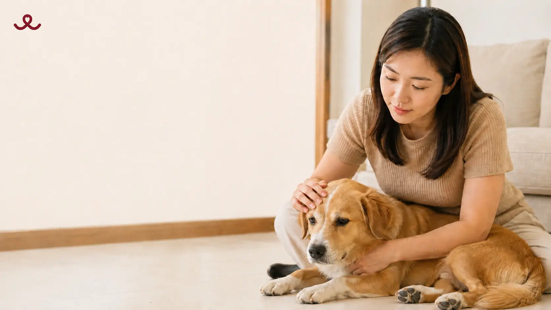 Dog owner monitoring a dog with diarrhea and digestive discomfort