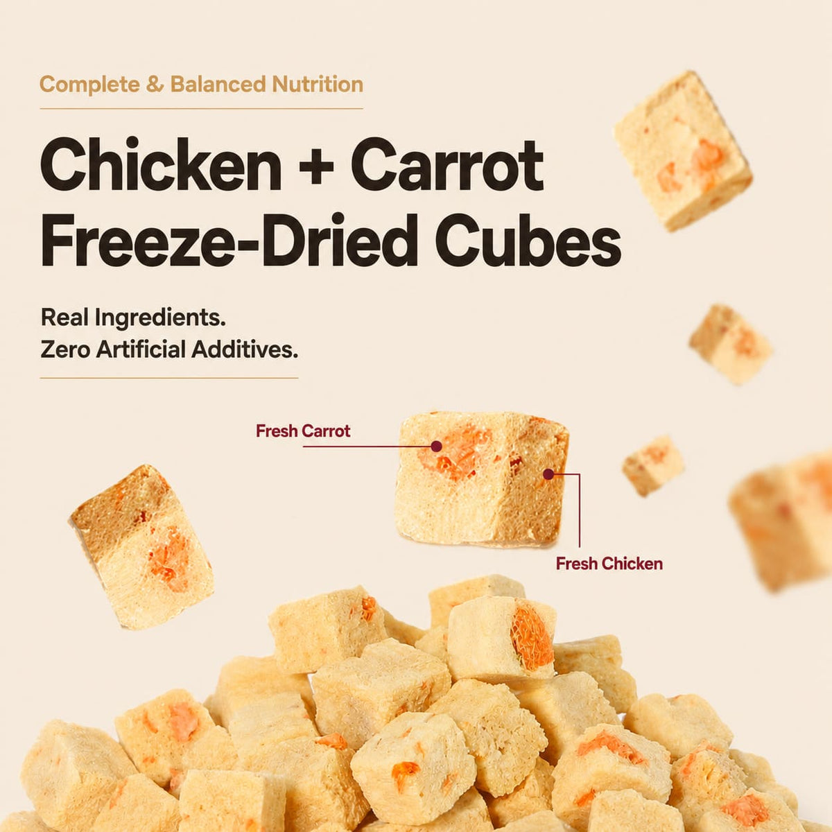 RoyalHugge Chicken and Carrot Freeze-Dried Cubes for cats and dogs