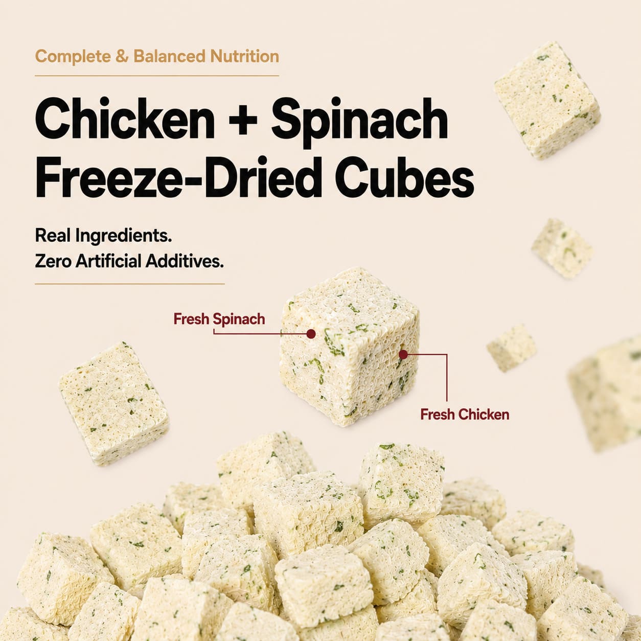 RoyalHugge Chicken and Spinach Freeze-Dried Cubes for cats and dogs