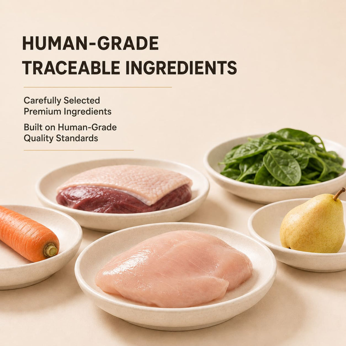 RoyalHugge human-grade traceable ingredients with chicken, duck, spinach, carrot and pear