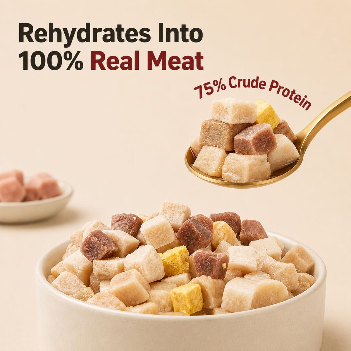 RoyalHugge Whole Cut Meat rehydrated with 75 percent crude protein